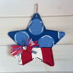 Hand-Painted Patriotic Wood Star